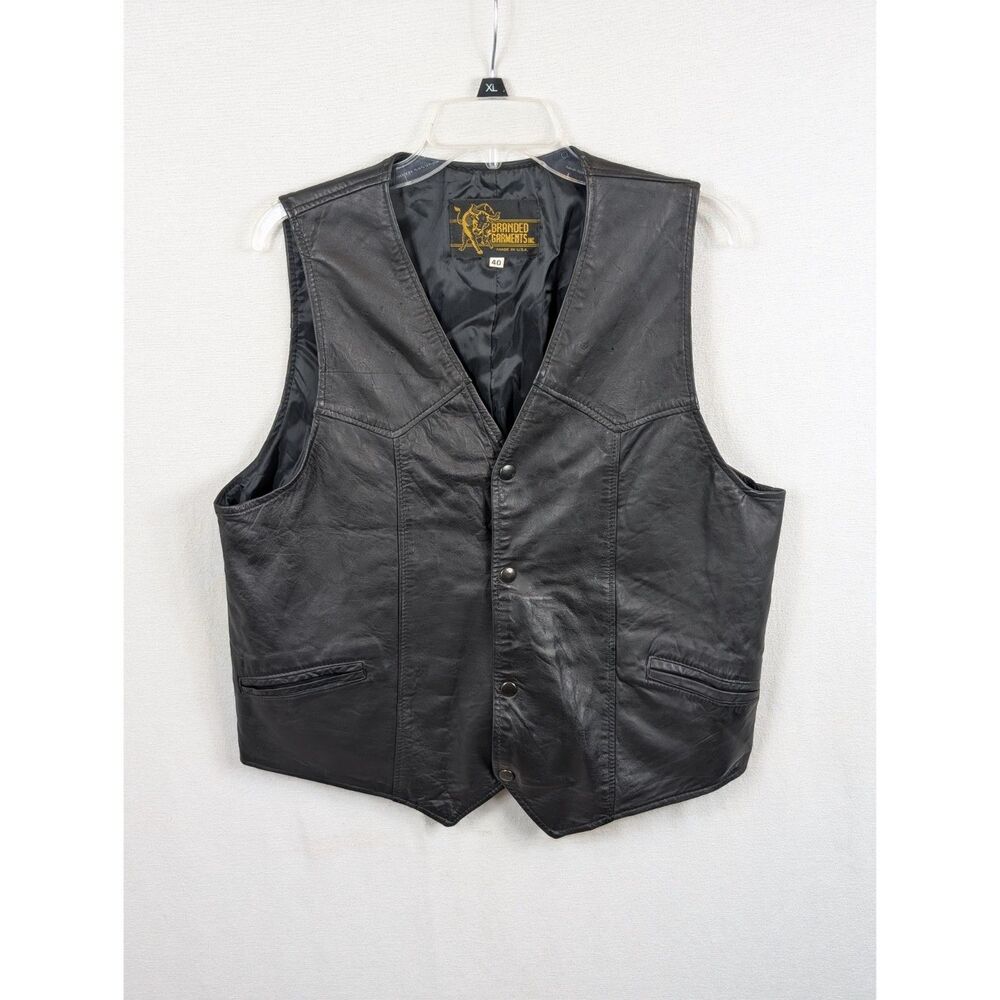 Vintage Branded Garments Inc. Leather Motorcycle/Biker Vest Size 40